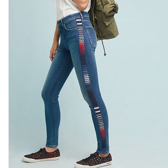 Anthropologie Levis Boho 721 Skinny Jean Womens 28 Blue High-Rise Embroidered - Picture 1 of 7